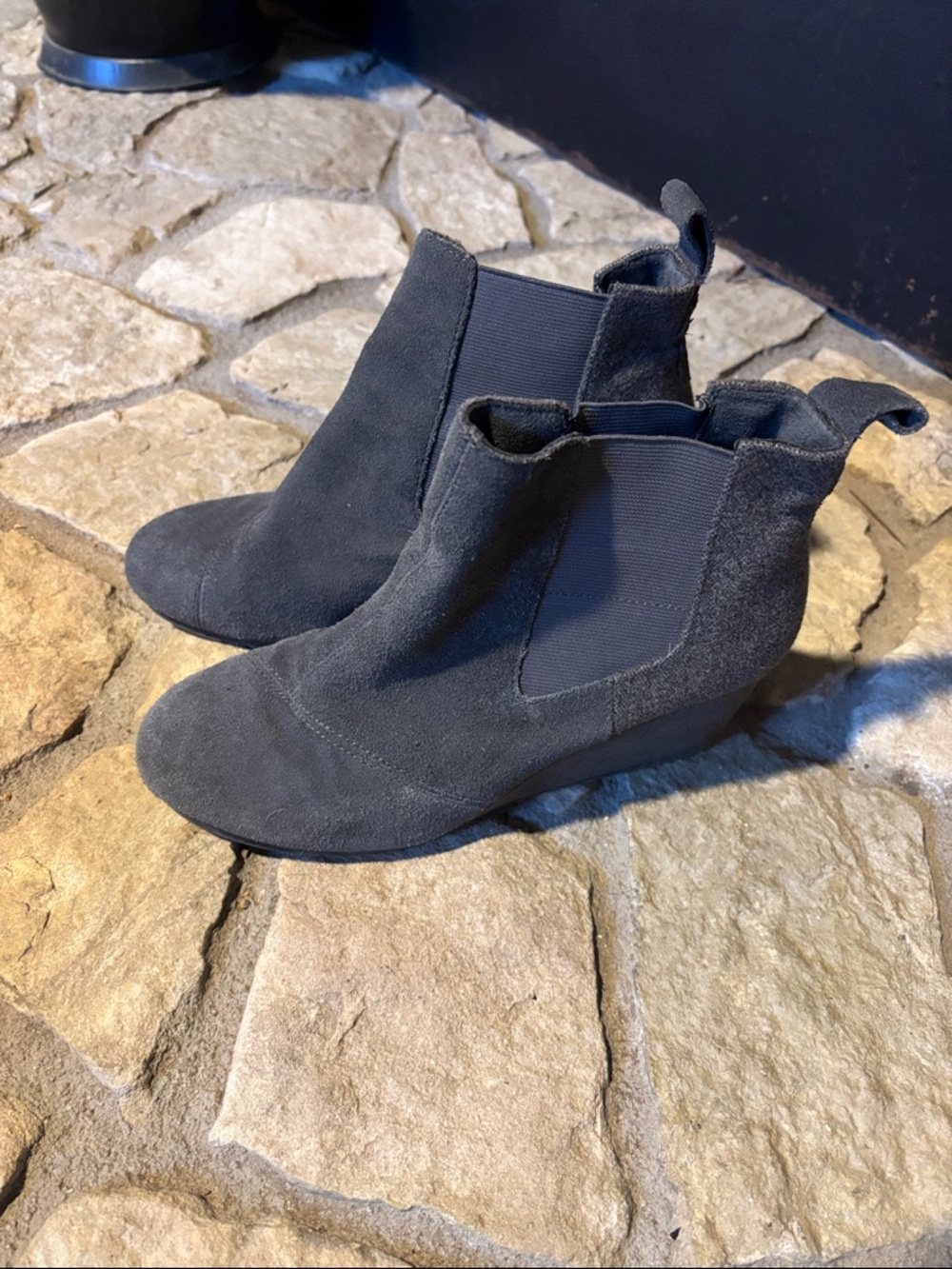 Toms Black Suede Wedge Chelsea Booties